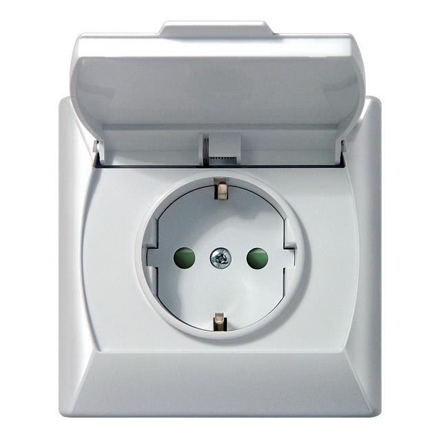 AKCENT Gniazdo bryzgoszczelne z uziemieniem schuko IP-44 z przesłonami torów prądowych wieczko przez
