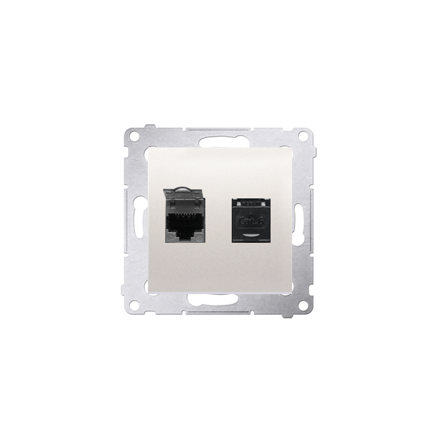 Simon 54 Gniazdo komputerowe podwójne RJ45 kategoria 6 z przesłoną przeciwkurzową kremowy