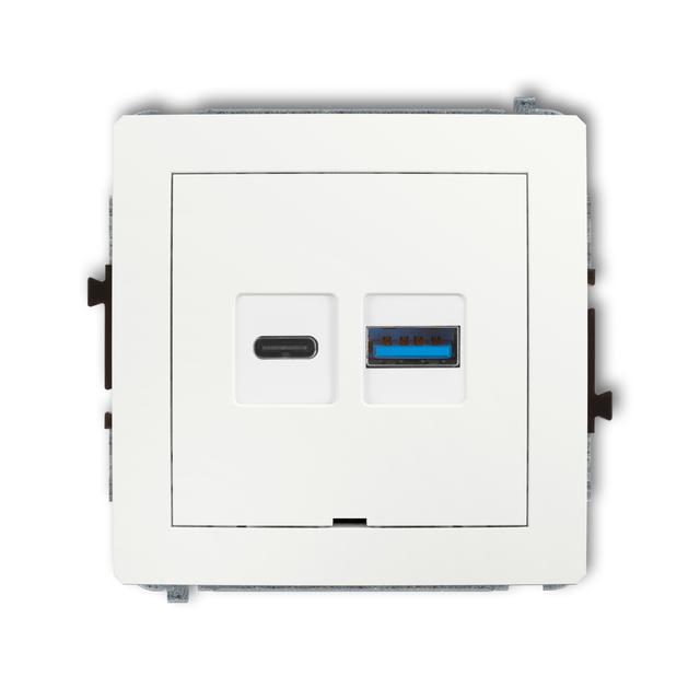 DECO Mechanizm ładowarki USB podwójnej USB C + USB A, 20W max., bez pola opisowego biały mat