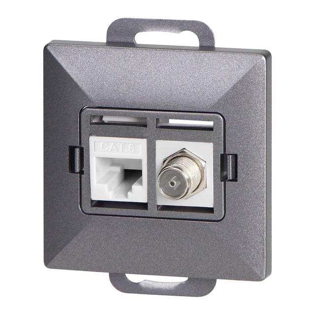 Gniazdo pojed. typu F + Gniazdo 1xRJ45 Cat6 Pearl, TV/F+RJ45/P, antracyt OR-OE-7718/A ORNO