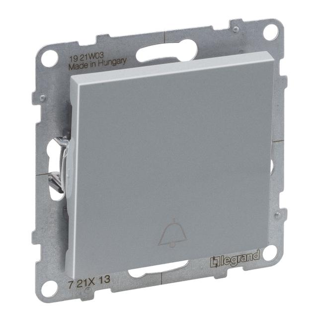 SUNO - Przycisk pojedynczy z symbolem dzwonka - 6 A - 250 V~ - zaciski automatyczne, Aluminium, Legr