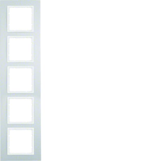 BERKER B.7 Ramka pięciokrotna aluminium/biała mat 10156914 HAGER