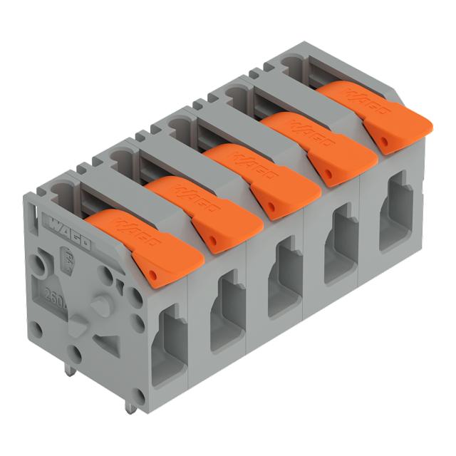 Złączka do płytek drukowanych dźwignia 4mm2 RM 7,5mm 5-bieg szara /50szt./ 2604-1305 WAGO