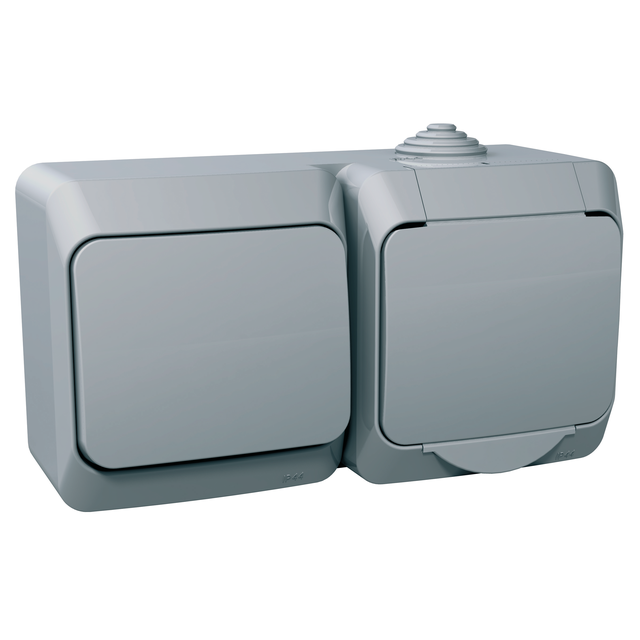 Cedar Plus, zestaw łącznik + gniazdo, IP44, szary