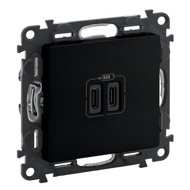 VALENA LIFE - GNIAZDO USB TYP C+C - 15 W - CZARNE
