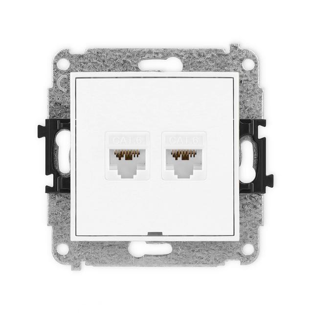 MINI Gniazdo podwójne komputerowe 2xRJ45, kat. 6A, 8-stykowy, bez pola opisowego biały mat 25MGKBO-8 KARLIK