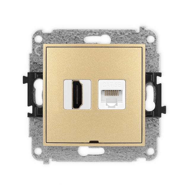 MINI Mechanizm gniazda pojedynczego HDMI 2.0 + gniazda komp. poj. 1xRJ45, kat. 5e, 8-stykowy, bez po