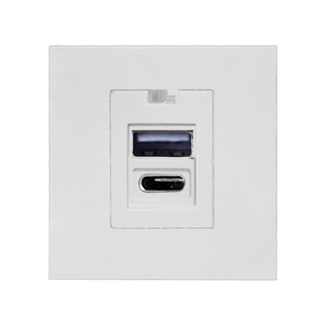 NOEN USB x2 - typ A+C, podwójny port modułowy 45x45mm z ładowarką USB, 2,1A 5VDC, biały