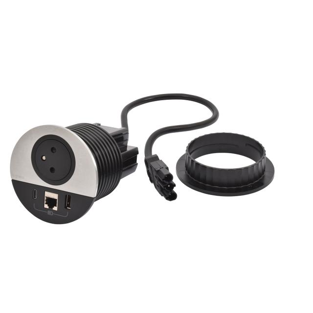 INCARA: DISQ 80 - 2P+Z / USB A+C / RJ45 - 0,5 M WIELAND-METAL/CZARNY, Legrand