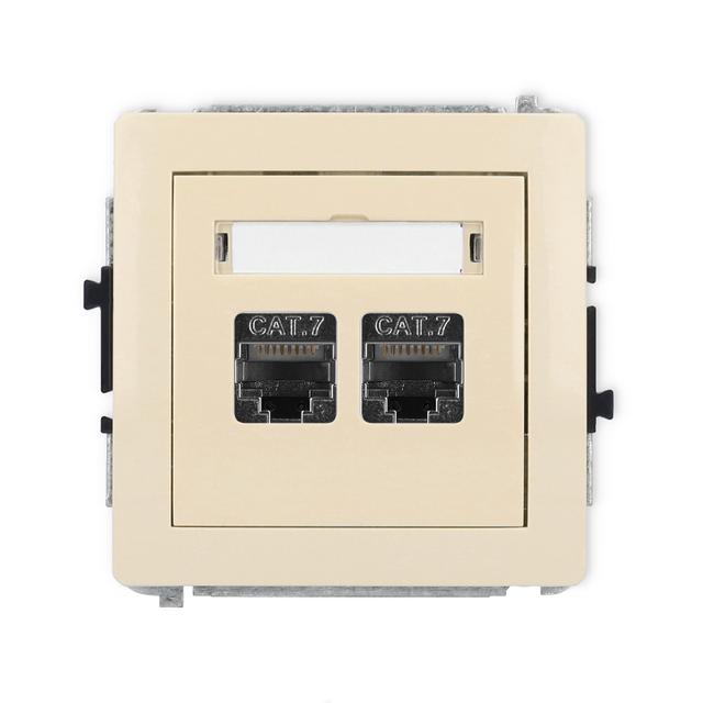 DECO Mechanizm gniazda komputerowego podwójnego 2xRJ45, kat. 7, ekranowany, 8-stykowy beżowy