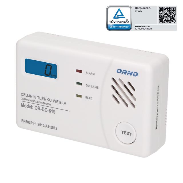 Bateryjny czujnik tlenku węgla (czadu) z wyświetlaczem prostokątny 3xAA OR-DC-619 ORNO