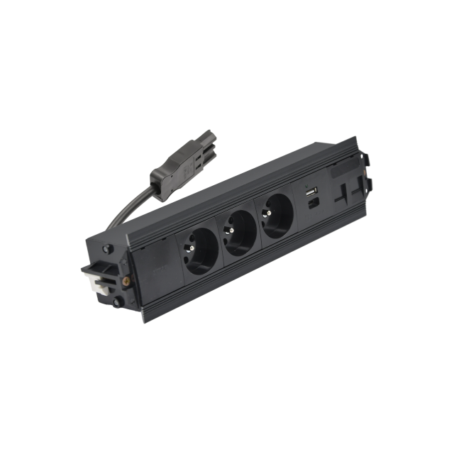 SIMON 480 TS48-510E30BK0-44 Indesk 3 gn. typ E + ładow. USB A+C i płytka dla 2 złączy RJ45 keystone;