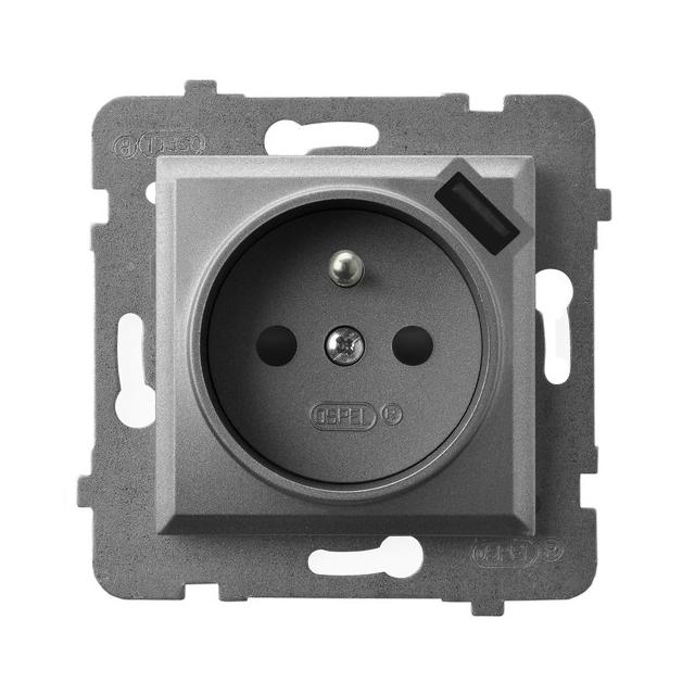 ARIA Gniazdo pojedyncze z uziemieniem z przesłonami torów prądowych, z ładowarką USB - kolor szary m