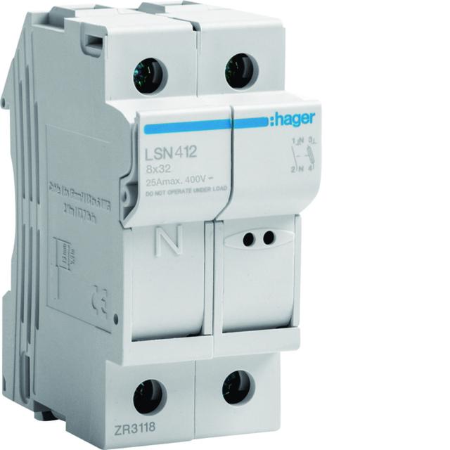 Rozłącznik bezpiecznikowy cylindryczny 1P+N 25A 8,5x31,5mm L32 LSN412 HAGER