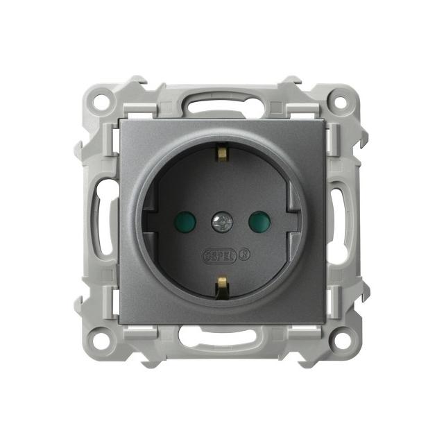 SZAFIR Gniazdo pojedyncze z uziemieniem schuko z przesłonami torów prądowych - kolor szary mat