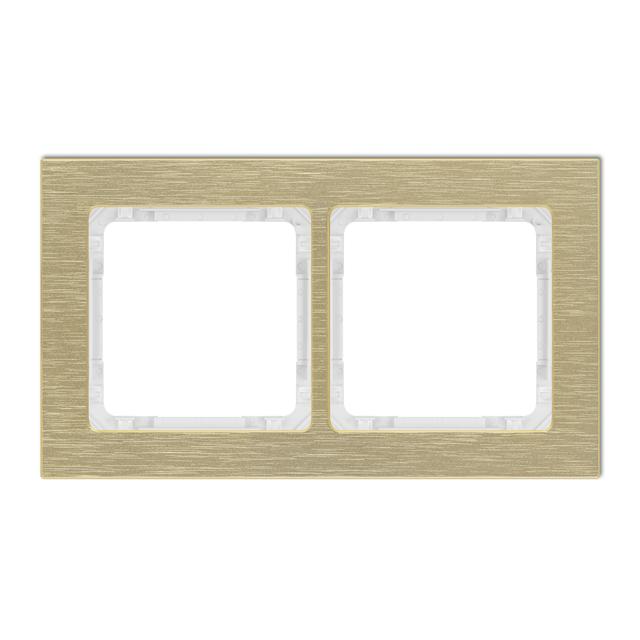 DECO Ramka uniwersalna podwójna - aluminium szczotkowane (ramka: kolor mosiężny; spód: biały) mosięż