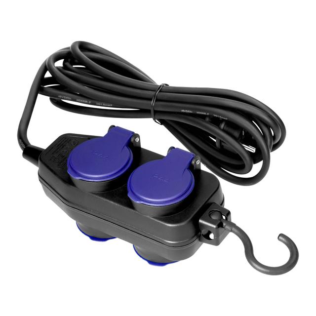 Przedłużacz warsztatowy bryzgoszczelny IP44, 4 gniazda (2+2) 2P+Z, IP44, przewód gumowy, H05RR-F 3x1