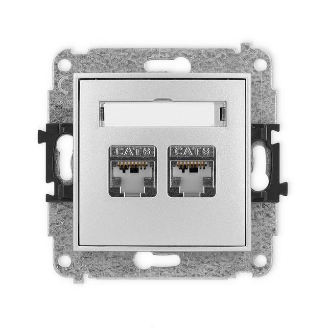 ICON Mechanizm gniazda komputerowego podwójnego 2xRJ45, kat. 6, ekranowany, 8-stykowy srebrny metali