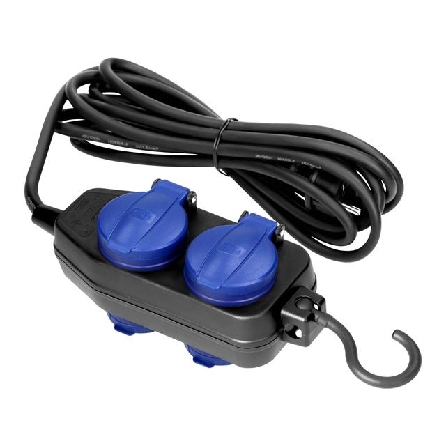 Przedłużacz warsztatowy bryzgoszczelny IP44, 4 gniazda (2+2) 2P+Z IP44, schuko, przewód gumowy, H05R