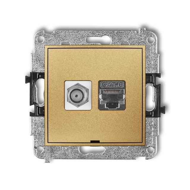 MINI Mechanizm gniazda antenowego poj. typu F (SAT) + gniazda komp. poj. 1xRJ45, kat. 6 ekranowany,