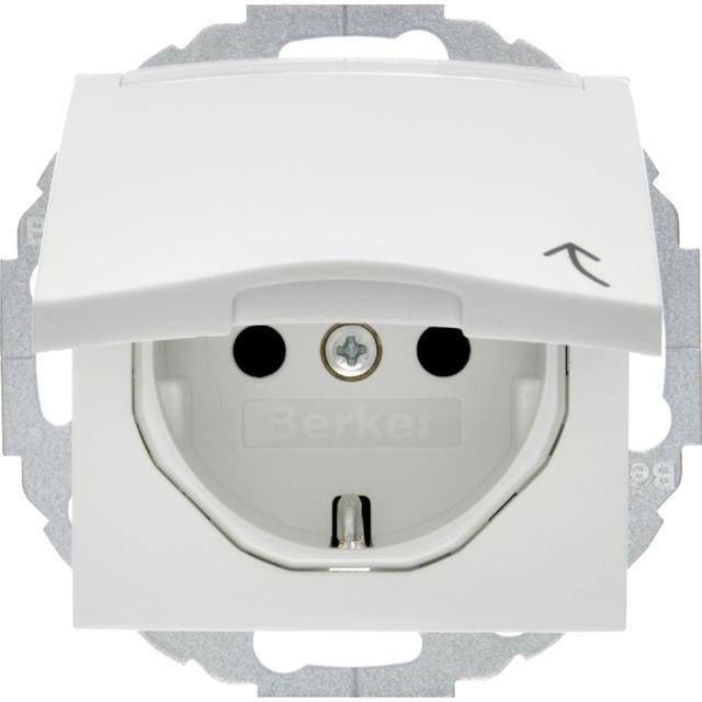 BERKER B.x Gniazdo SCHUKO z pokrywą i polem opisowym z przysłonami styków biały połysk 47468989 HAGE