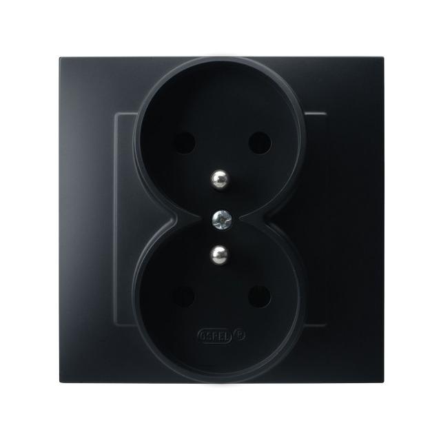 SZAFIR Gniazdo podwójne z uziemieniem kompletne z ramką - kolor czarny metalik