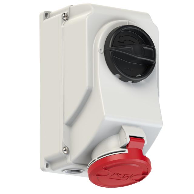 GNIAZDO Z WYŁĄCZNIKIEM 0-1 DUŻE BLOKADA MECHANICZNA 32A 400V 3P+Z+N IP44 7525-6 46198 PCE