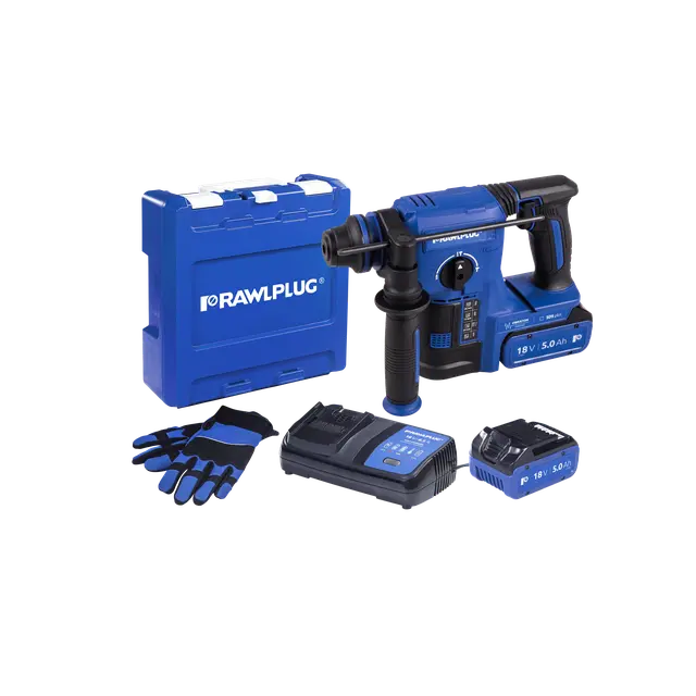 Młotowiertarka SDS plus 18V RawlHAMMER 24mm 2,1J – 2 akumulatory 5,0 Ah ładowarka 6,5 A walizka 1szt. R-PRH18-24-XL2 RAWLPLUG