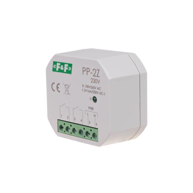 Przekaźnik elektromagnetyczny 2Z 16A montaż podtynkowy w obud.PDT,U=100-265V AC styk:2Z 16A PP-2Z-230V F&F