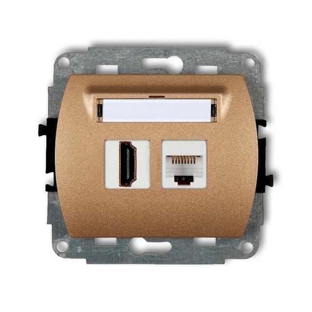 TREND Mechanizm gniazda pojedynczego HDMI 2.0 + gniazda komp. poj. 1xRJ45, kat. 5e, 8-stykowy złoty