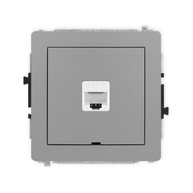 DECO Mechanizm gniazda komputerowego pojedynczego 1xRJ45, kat. 6, 8-stykowy, bez pola opisowego szar