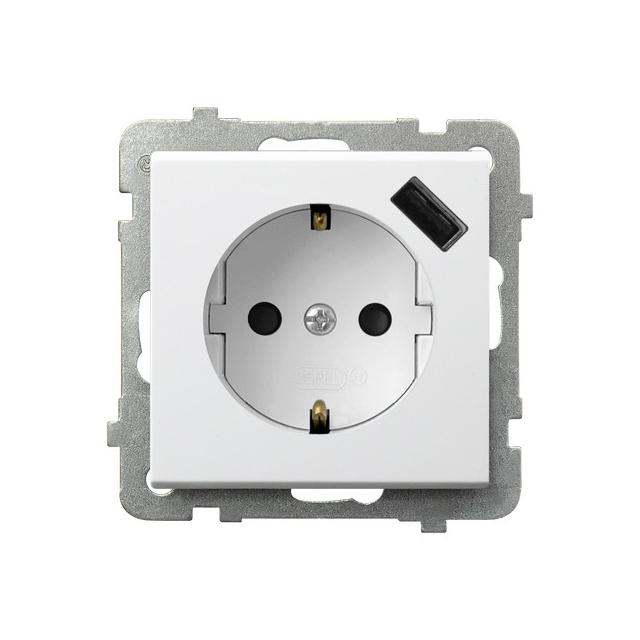 SONATA Gniazdo pojedyncze z uziemieniem schuko z przesłonami torów prądowych, z ładowarką USB - kolo