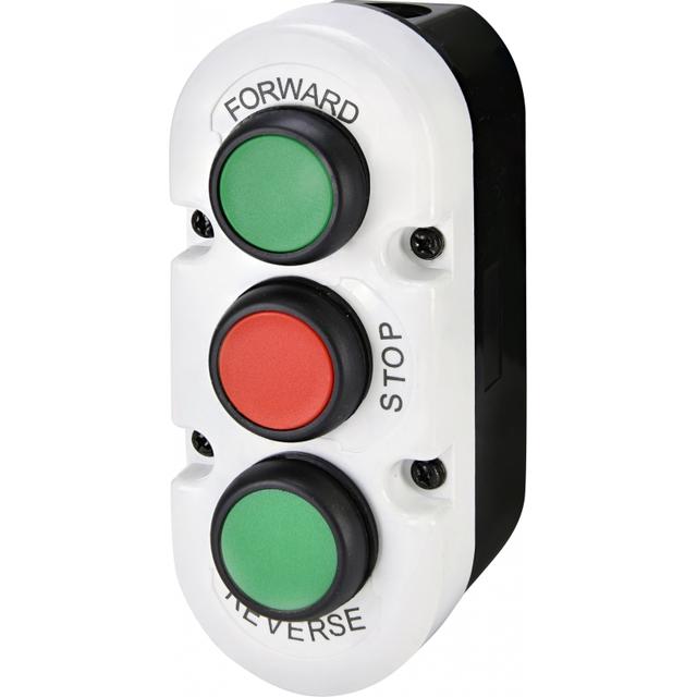 Kaseta szaro-czarna, 3 płaskie przyciski 2NO zielone, 1NC czerwony FORWARD, STOP, REVERSE ESE3-V6 004771444 ETI