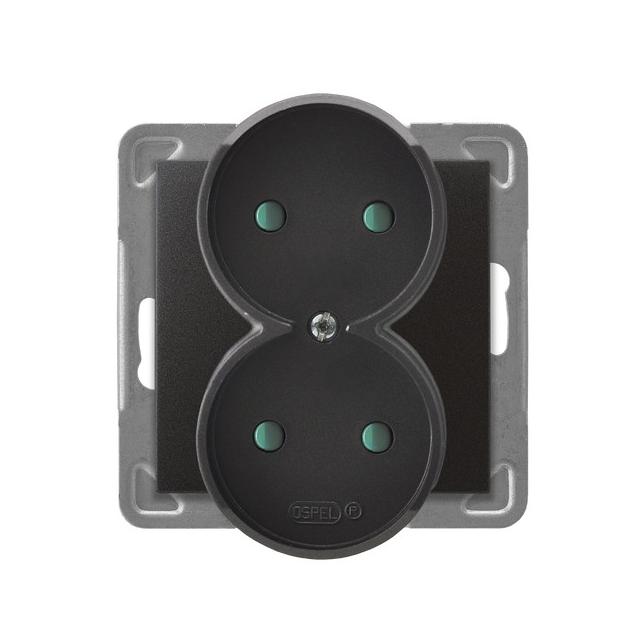 IMPRESJA Gniazdo podwójne z przesłonami torów prądowych, moduł bez ramki - kolor antracyt
