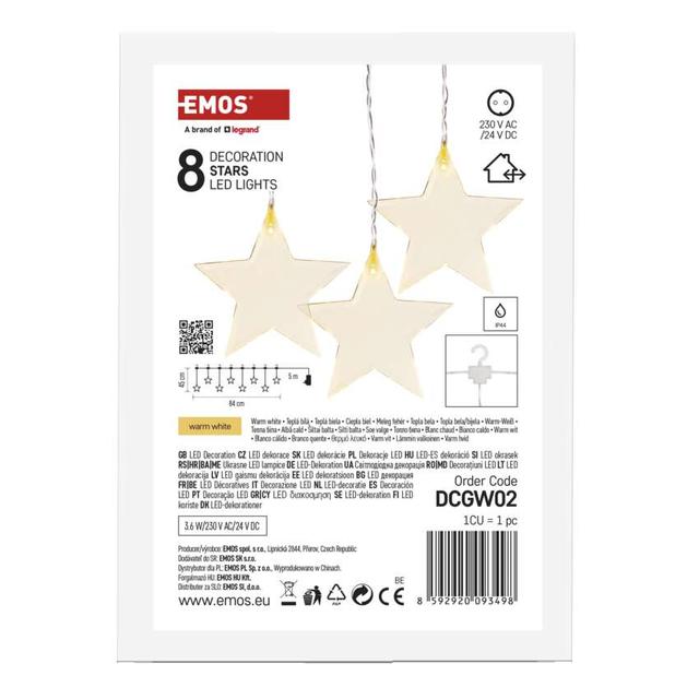 Lampki choinkowe sople gwiazdki 8LED 45x84cm ciepła biel IP44 timer DCGW02 EMOS