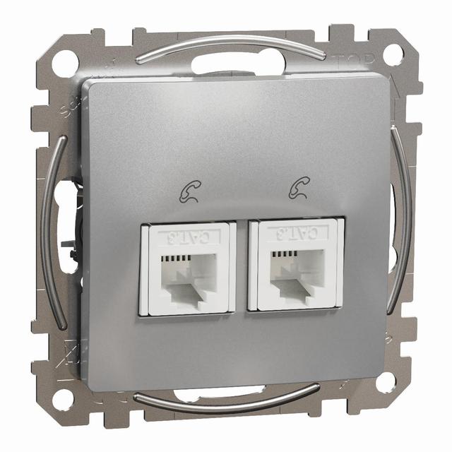 Sedna Design & Elements Gniazdo telefoniczne podwójne RJ11 srebrne aluminium SDD113492 Schneider