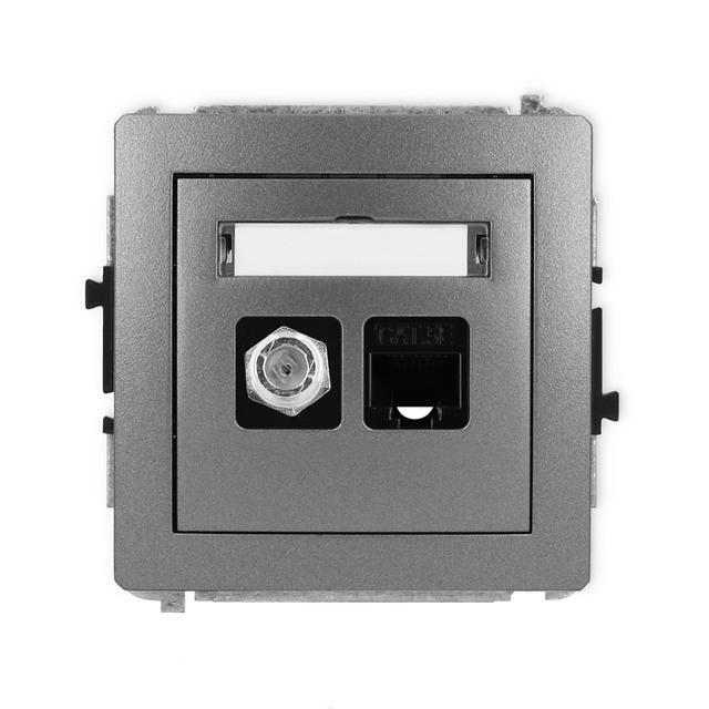 DECO Mechanizm gniazda antenowego poj. typu F (SAT) + gniazda komp. poj. 1xRJ45, kat. 5e, 8-stykowy