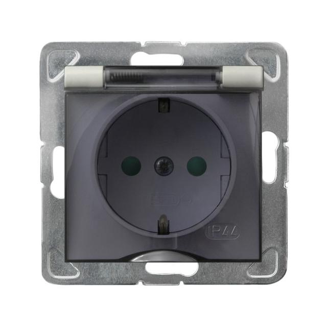 IMPRESJA Gniazdo bryzgoszczelne z uziemieniem schuko IP-44 z przesłonami torów prądowych wieczko prz