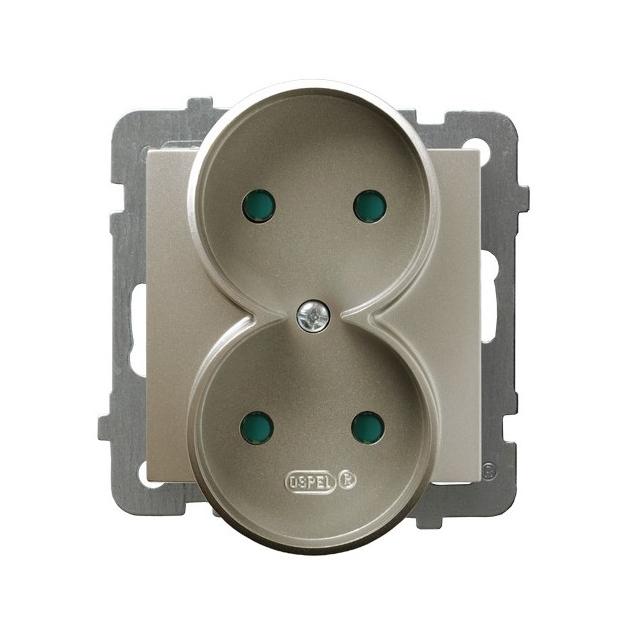 AS Gniazdo podwójne z przesłonami torów prądowych, moduł bez ramki - kolor satyna light