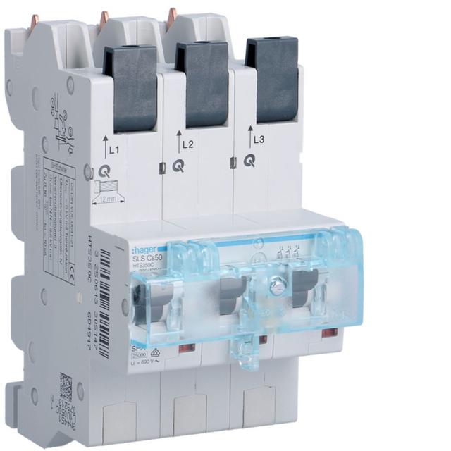 MCB SLS Wyłącznik nadprądowy selektywny 3P Cs 50 A szyny Cu 40-12x5/10mm HTS350C HAGER