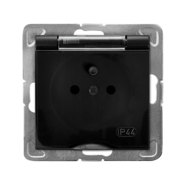 IMPRESJA Gniazdo bryzgoszczelne z uziemieniem IP-44 wieczko przezroczyste - kolor czarny metalik