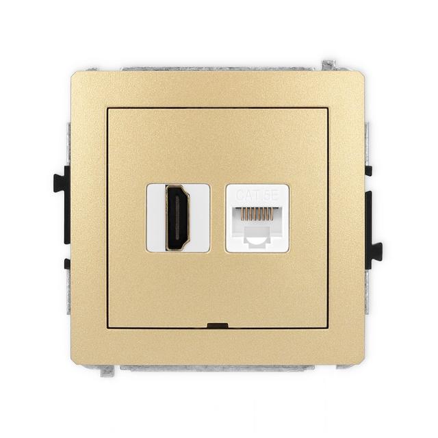 DECO Gniazdo pojedyncze HDMI 2.0, 4K + gniazda komp. poj. 1xRJ45, kat. 5e, 8-stykowy, bez pola opisowego złoty 29DGHKBO 29DGHKBO-45e KARLIK
