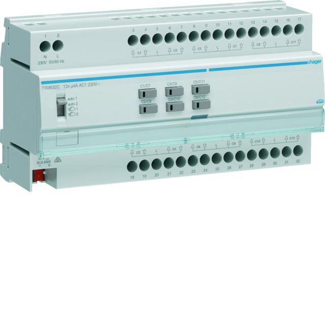 KNX system Sterownik żaluzjowy/roletowy 12-krotny 230V AC 10 mod. TYM632C HAGER
