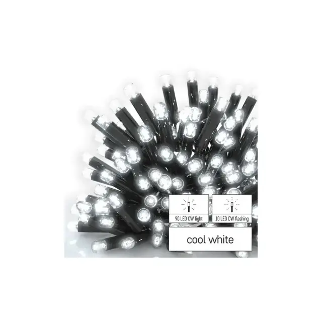 Oświetlenie łączone Profi - łańcuch 100 LED 10m, zimna biel+zimna biel miga, czarny, timer
