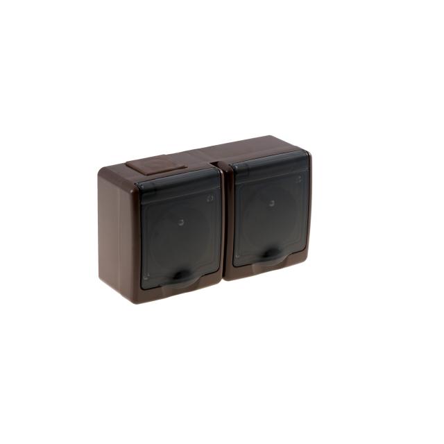 Gniazdo BETA1, podwójne, 2x2P+Z, IP44, dymne, ob. brązowa