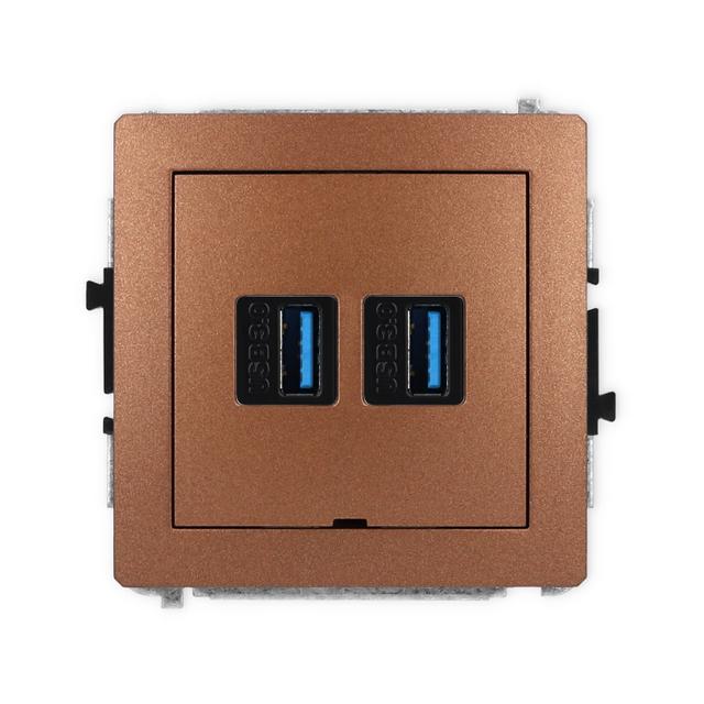 DECO Mechanizm gniazda podwójnego 2xUSB A-A 3.0, bez pola opisowego brązowy metalik