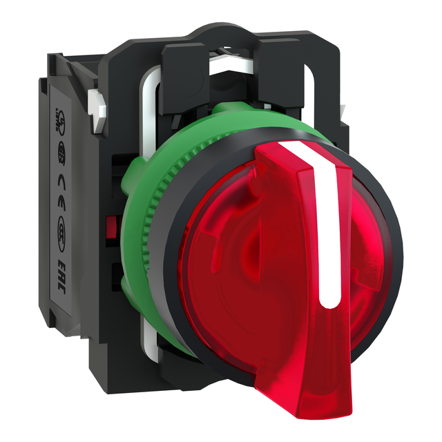 Harmony XB5 Przełącznik 3 położeniowy czerwony LED 230/240V piórko krótkie plastikowy stabilny XB5AK134M5 Schneider