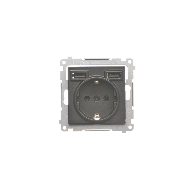 Simon 55 Gniazdo schuko ze zintegrowaną ładowarką 2xUSBA Czarny mat TGSZ1ZUSB2AA.01/149 KONTAKT
