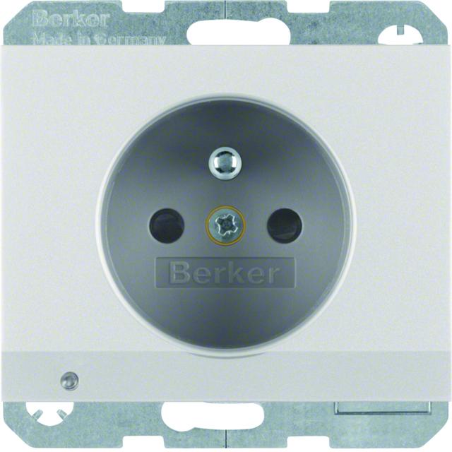 BERKER K.5 Gniazdo z uziemieniem i podświetleniem orientacyjnym LED aluminium 6765107003 HAGER