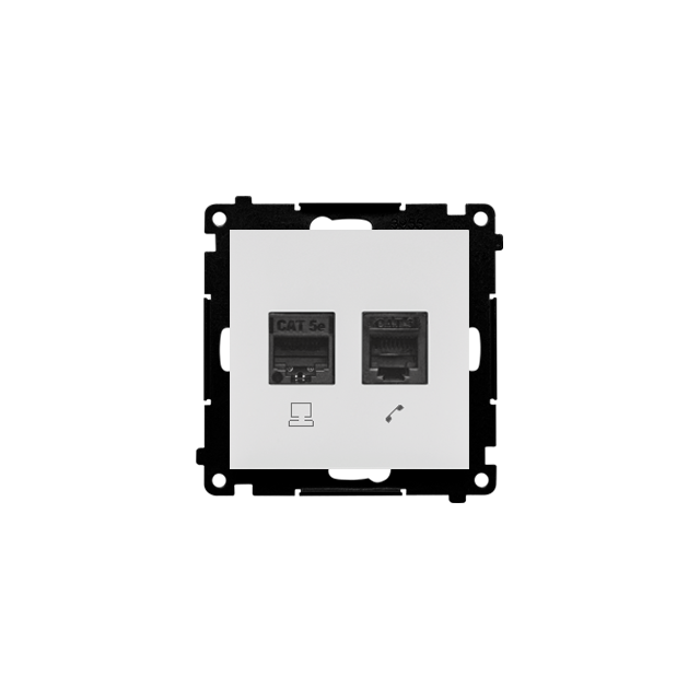 Simon 55 Gniazdo komputerowe RJ45 kategoria 5e + telefoniczne RJ12 Jasnoszary mat T5F.01/114 KONTAKT